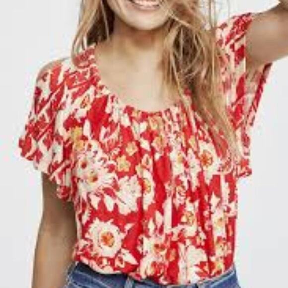 Free People Tops - FREE PEOPLE BAHA BABE FLORAL BLOUSE SIZE LARGE